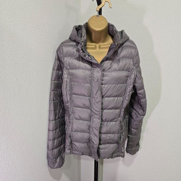 32 Degrees Hooded Jacket Women Lg Down Quilted Zip Puffer Packable Gray Gorpcore - Picture 8 of 11
